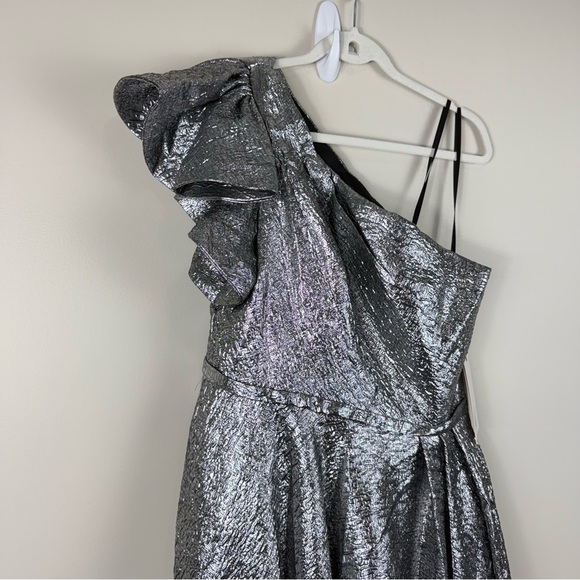 Mac Duggal 67906 Sequin Asymmetrical Ruffle Tiered Gown Women 10 Silver Dress - Picture 4 of 11